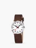 Mondaine Unisex Simply Elegant Leather Strap Watch, Brown