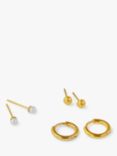 Orelia Luxe Pearl Stud and Huggie Hoop Earrings, Pack of 3, Gold