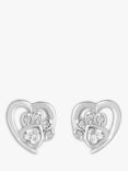 Simply Silver Paw Print And Heart Earrings, Silver