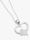 Simply Silver Paw Print And Heart Pendant Necklace, Silver