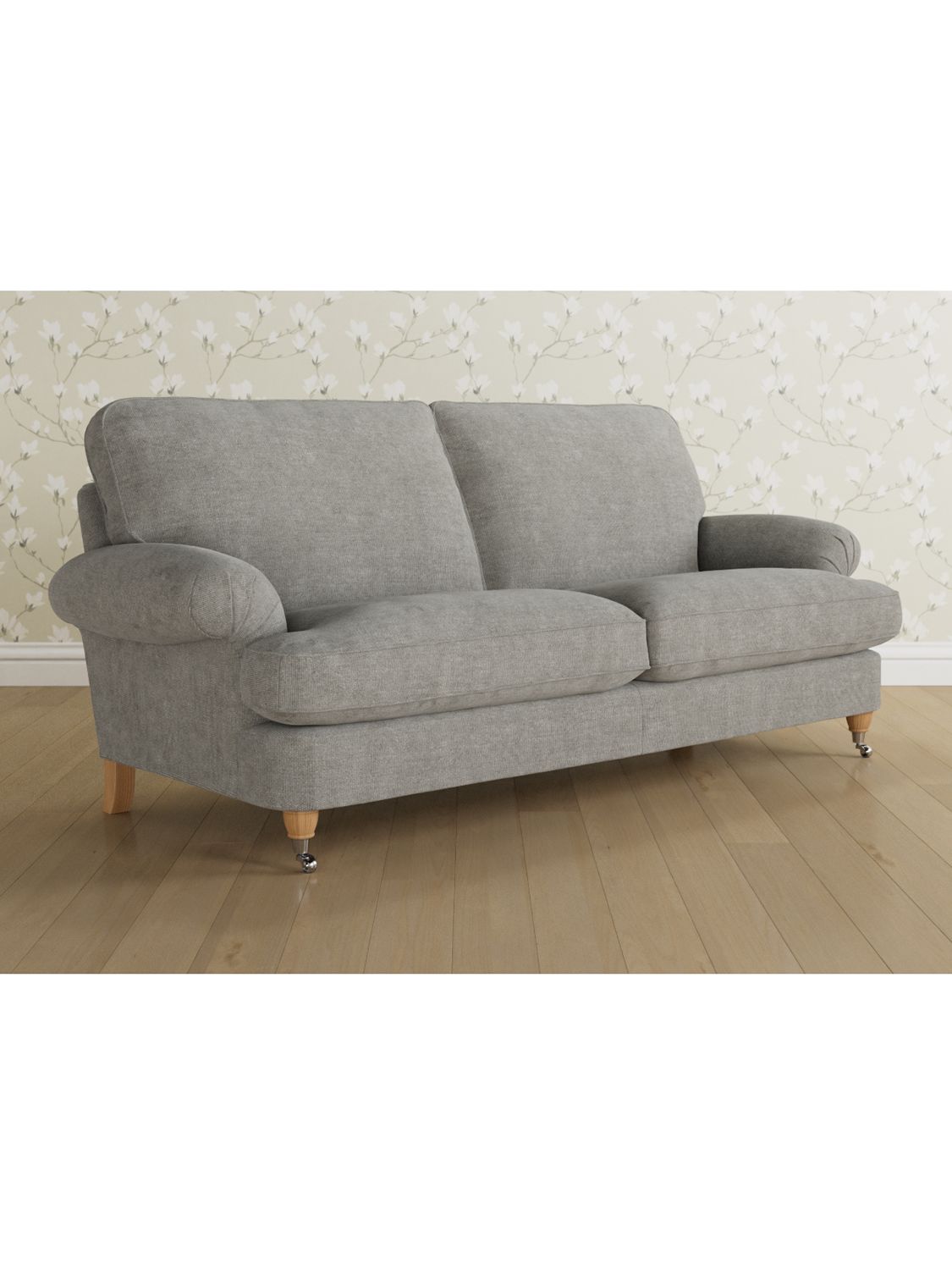 Beaumaris Range, Laura Ashley Beaumaris Large 3 Seater Sofa, Oak Leg, Orla Pale Steel