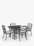 John Lewis Marlow Aluminium 4-Seater Square Garden Dining Table & Chairs Set, Grey