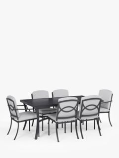 John Lewis Marlow Aluminium 6-Seater Rectangular Garden Dining Table & Chairs Set, Grey
