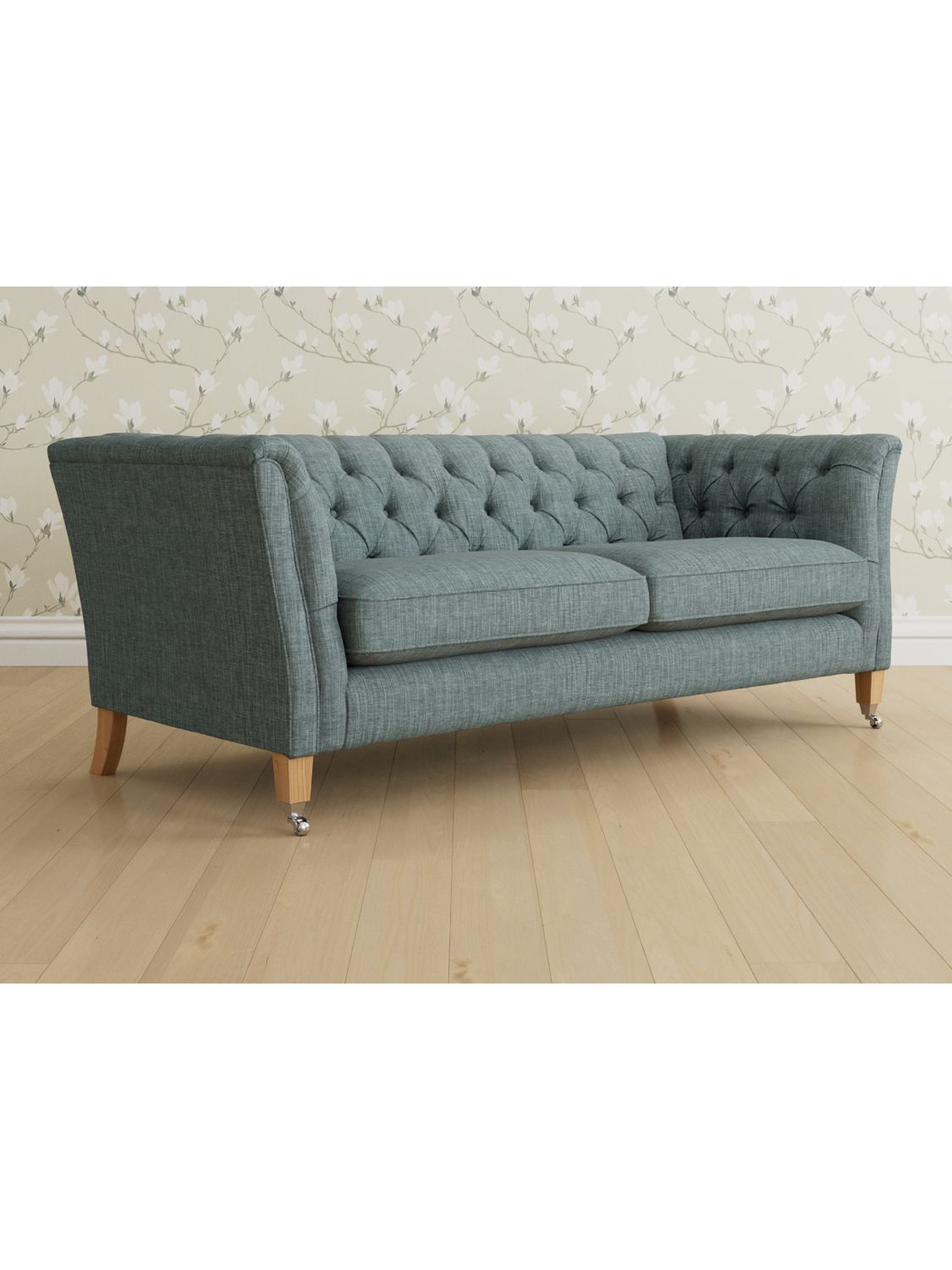 Chatsworth Range, Laura Ashley Chatsworth Large 3 Seater Sofa, Oak Leg, Bainton Newport Blue