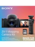 Sony ZV-1 Compact Vlogging Camera with 24-70mm Lens, 2.7x Optical Zoom, 4K Ultra HD, 20.1MP, Wi-Fi, Bluetooth, 3” Vari-Angle Touch Screen, Black, Vlogging Kit with Shooting Grip & 128GB Memory Card