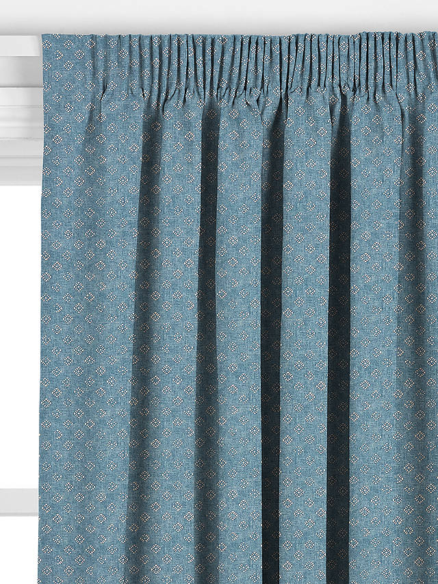 John Lewis Trace Wood Block Made to Measure Curtains, Lake Blue