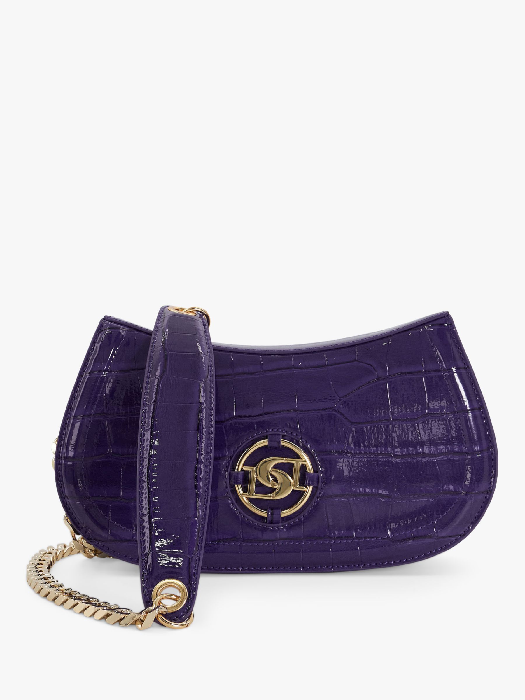 Dune Dacre Curved Croc Cross Body Bag Purple at John Lewis Partners