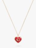 Coach Enamel and Crystal Heart Locket Necklace, Gold/Red