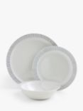 John Lewis Etta Stripe Wax Resist Stoneware Dinnerware Set, 12 Piece, White/Blue