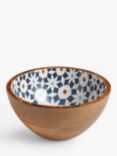 John Lewis Lisbon Tile Salad Bowl, 24cm, FSC-Certified (Mango Wood), Natural/Blue