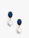 Jon Richard Cubic Zirconia Blue Stone And Pearl Drop Earrings, Gold/Blue/White