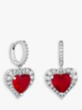 Jon Richard Cubic Zirconia Heart Huggie Hoop Earrings, Silver/Red