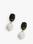 Jon Richard Cubic Zirconia Jet Stone And Pearl Drop Earrings, Gold/Black/White