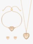 Jon Richard Tree of Life Heart Cubic Zirconia Stud Earrings Bracelet and Necklace Jewellery Gift Set, Rose Gold