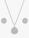 Jon Richard Pave Cubic Zirconia Disc Necklace and Earring Jewellery Set, Silver