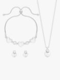 Jon Richard Crystal Heart Stud Earrings, Necklace and Bracelet Jewellery Gift Set, Silver