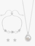 Jon Richard Star Shaker Pendant Necklace, Stud Earrings & Bracelet Jewellery Gift Set, Silver