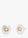 Coach Freshwater Pearl  Coin Stud Earrings, Gold