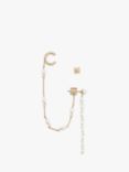 AllSaints Faux Pearl Chain Cuff & Stud Earring, Warm Brass