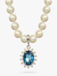Eclectica Vintage 22ct Gold Plated Faux Pearl and Swarovski Crystal Pendant Necklace, Dated Circa 1980s, Navy/Silver