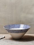 Nkuku Indigo Drop Ceramic Serving Bowl, 30cm, Cream/Indigo