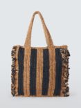 John Lewis Stripe Raffia Fringe Tote Bag, Black/Natural