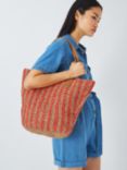 John Lewis ANYDAY Raffia Tote Bag, Coral/Natural