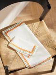John Lewis Orangery Border Linen Cotton Napkins, Set of 2, Orange/Multi