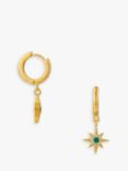 Orelia Emerald Pave Starburst Huggie Hoop Earrings, Gold/Green