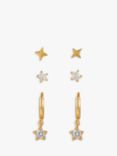 Orelia Star Drop Huggie & Stud Earrings, Pack of 3, Gold