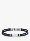 Emporio Armani Men's ID Leather Braided Cord Bracelet, Silver/Blue