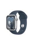 Apple Watch Series 9 GPS, 45mm, Aluminium Case, Sport Band, Medium-Large, Silver/Storm Blue
