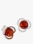 Be-Jewelled Baltic Amber Flower Stud Earrings, Silver/Cognac