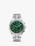 Bulova 96B409 Men's Date Chronograph Bracelet Strap Watch, Silver/Green