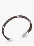 Nina B Men's Sterling Silver & Leather Bracelet, Silver/Brown