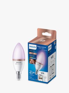 Philips Smart LED 4.9W E14 Dimmable Warm-to-Cool Candle Bulb Connected by WiZ, Frosted