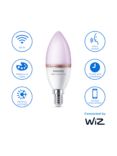 Philips Smart LED 4.9W E14 Dimmable Warm-to-Cool Candle Bulb Connected by WiZ, Pack of 2, Frosted