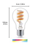 Philips Smart 6.3W A60 E27 RGB Filament Bulb Connected by WiZ, Clear