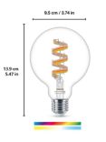 Philips Smart 6.3W G95 E27 RGB Filament Bulb Connected by WiZ, Clear