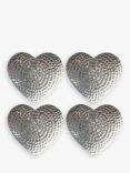 Selbrae House Hammered Stainless Steel Heart Coaster, Set of 4, Silver