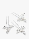 Ivory & Co. Crystal and Faux Pearl Hair Pin, Set of 3, Silver