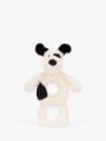 Jellycat Bashful Puppy Ring Rattle Soft Toy, Black/Cream
