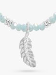 Joma Jewellery Feather Charm Beaded Stretch Bracelet, Silver/Blue