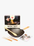 School Of Wok Carbon Steel Pre-Seasoned 30cm Wok, Chopsticks & Spatula Gift Set