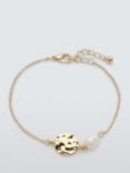 John Lewis Textured Disc and Floating Freshwater Pearl Chain Bracelet, Gold