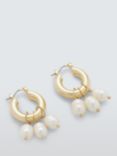 John Lewis 3 Freshwater Pearl Small Hoop Earrings, Gold/White