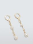 John Lewis Freshwater Pearl & Cubic Zirconia Long Drop Earrings, Gold