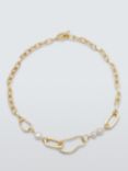John Lewis Irregular Link and Freshwater Pearl Statement Necklace, Gold/Natural