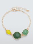 John Lewis Textured Glass Aventurine Chain Bracelet, Gold/Green