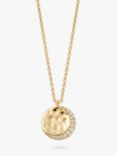 Astley Clarke White Sapphire Hammered Pendant Necklace, Gold